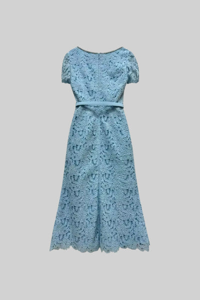Zartes Azurblaues Spitzen-Midi-Kleid - Babyblau