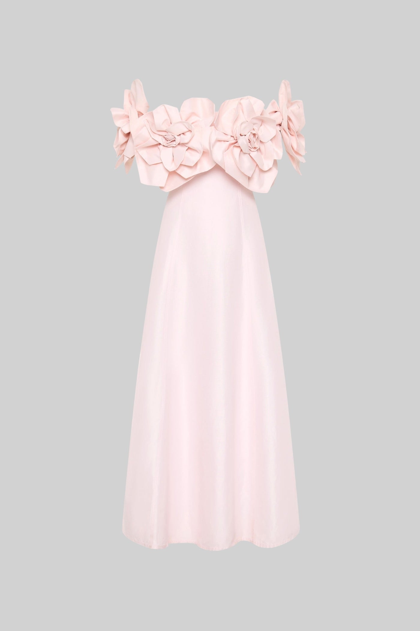 Off-Shoulder Midi-Kleid mit großen Stoffblumenakzenten