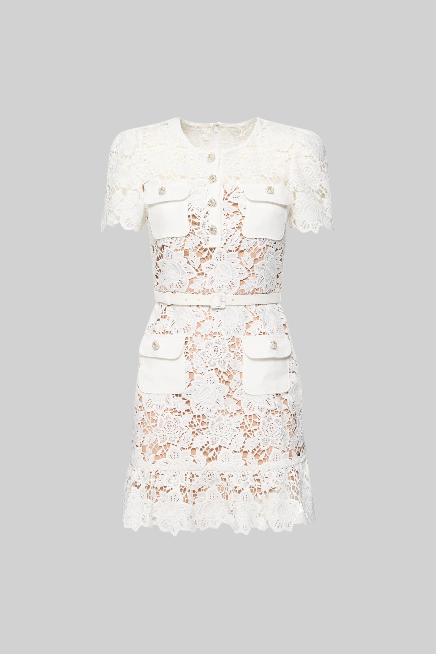 Kurzärmliges besticktes Blumenkleid