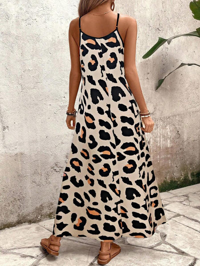 Elena | Sommerkleid mit dünnen Trägern, offenem Rücken und grafischem Druck