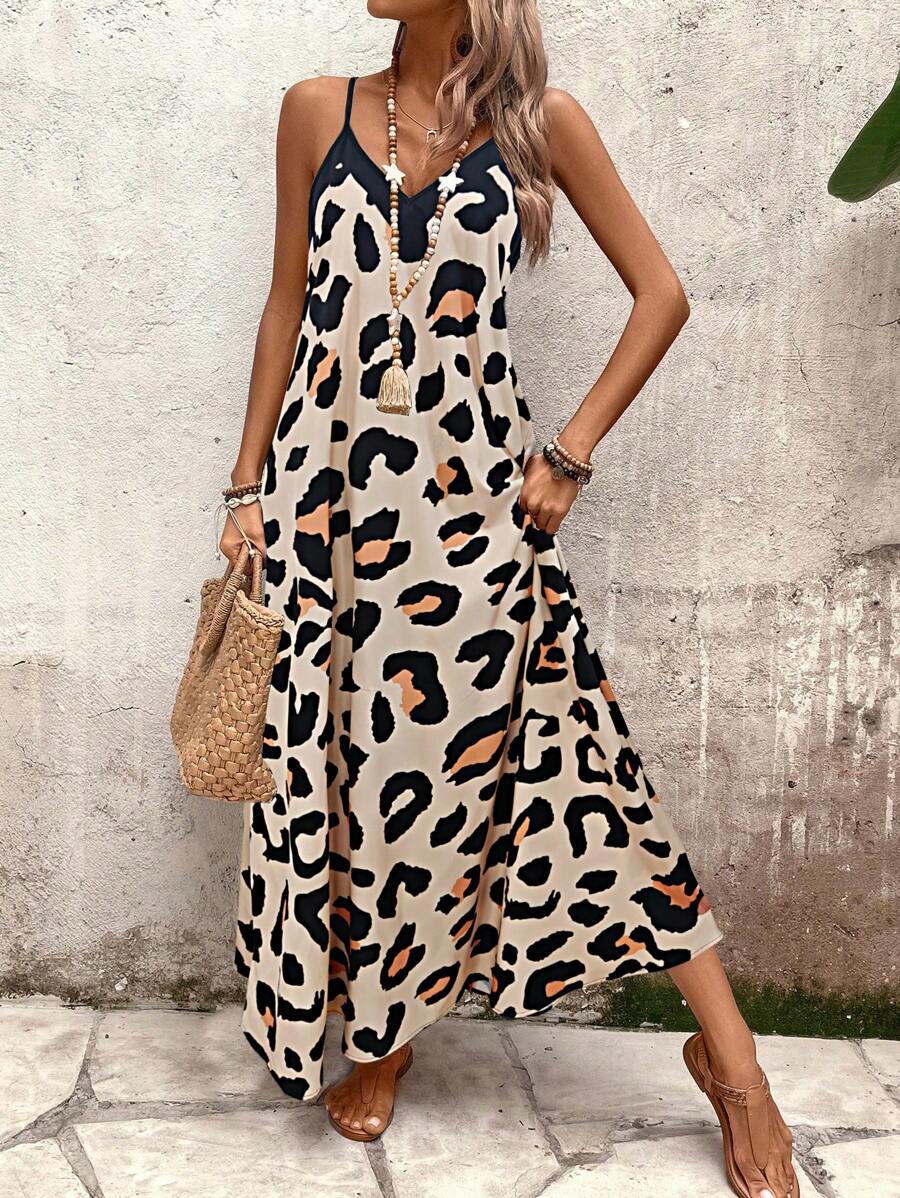 Elena | Sommerkleid mit dünnen Trägern, offenem Rücken und grafischem Druck