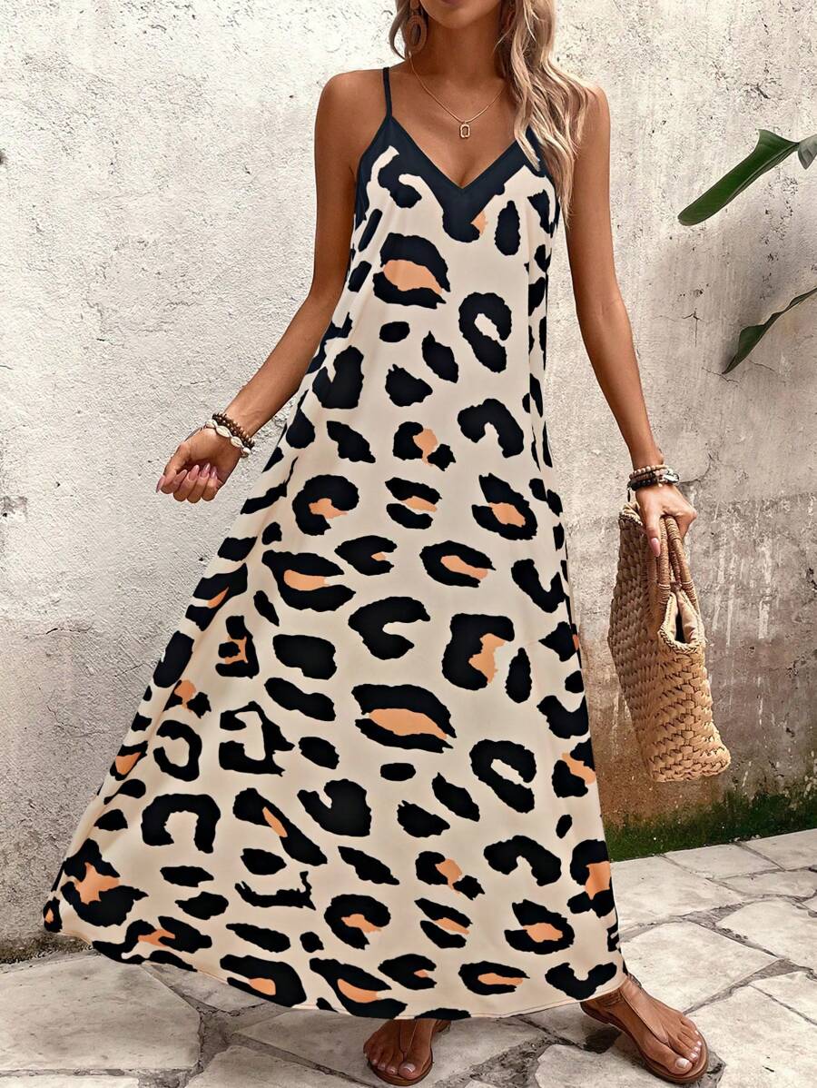 Elena | Sommerkleid mit dünnen Trägern, offenem Rücken und grafischem Druck