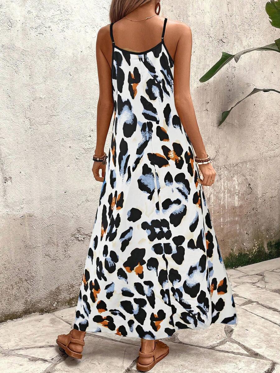 Elena | Sommerkleid mit dünnen Trägern, offenem Rücken und grafischem Druck