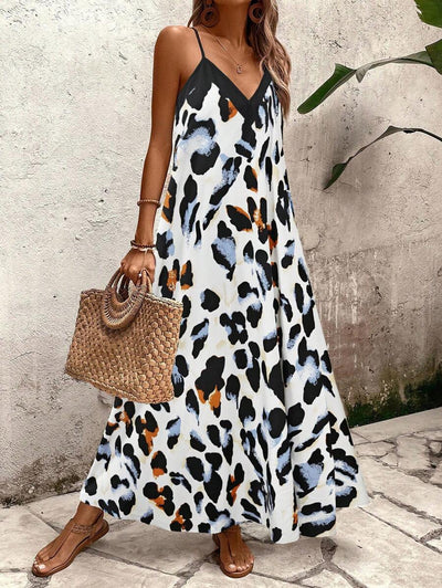 Elena | Sommerkleid mit dünnen Trägern, offenem Rücken und grafischem Druck