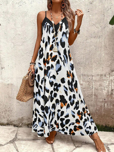 Elena | Sommerkleid mit dünnen Trägern, offenem Rücken und grafischem Druck