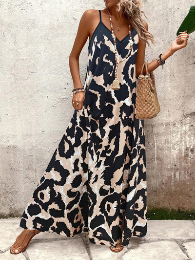 Elena | Sommerkleid mit dünnen Trägern, offenem Rücken und grafischem Druck