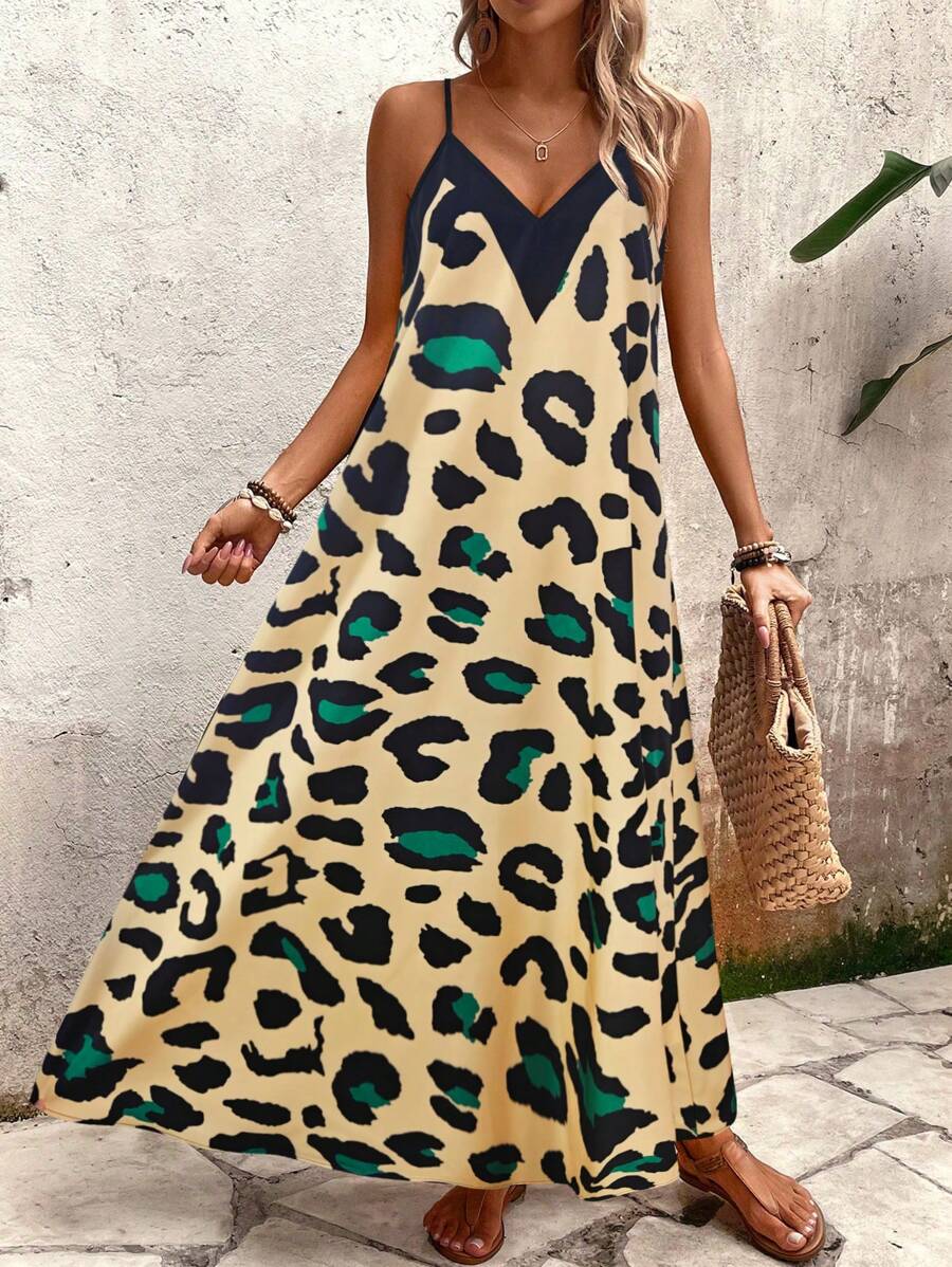 Elena | Sommerkleid mit dünnen Trägern, offenem Rücken und grafischem Druck