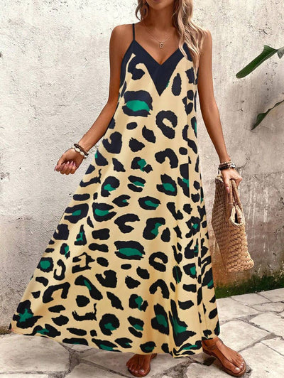 Elena | Sommerkleid mit dünnen Trägern, offenem Rücken und grafischem Druck