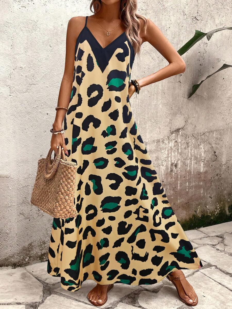 Elena | Sommerkleid mit dünnen Trägern, offenem Rücken und grafischem Druck