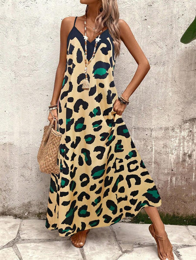 Elena | Sommerkleid mit dünnen Trägern, offenem Rücken und grafischem Druck