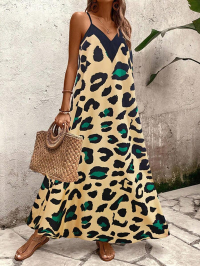Elena | Sommerkleid mit dünnen Trägern, offenem Rücken und grafischem Druck