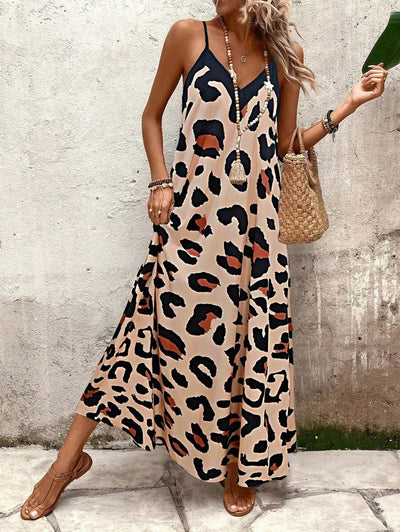 Elena | Sommerkleid mit dünnen Trägern, offenem Rücken und grafischem Druck
