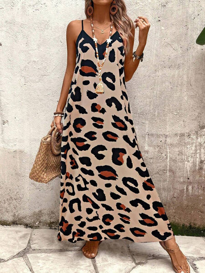 Elena | Sommerkleid mit dünnen Trägern, offenem Rücken und grafischem Druck