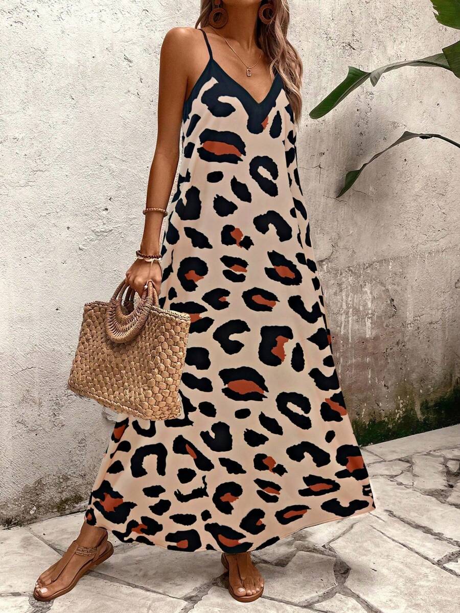 Elena | Sommerkleid mit dünnen Trägern, offenem Rücken und grafischem Druck