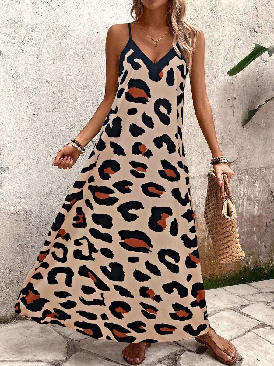 Elena | Sommerkleid mit dünnen Trägern, offenem Rücken und grafischem Druck
