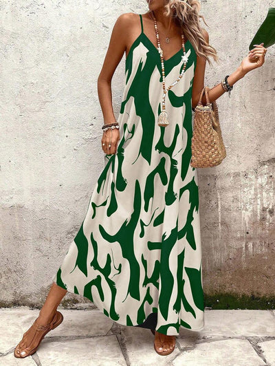 Elena | Sommerkleid mit dünnen Trägern, offenem Rücken und grafischem Druck