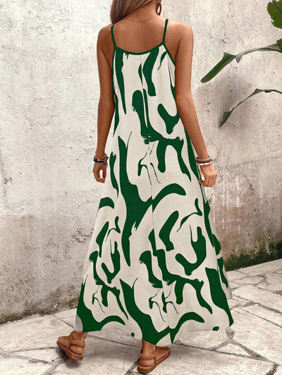 Elena | Sommerkleid mit dünnen Trägern, offenem Rücken und grafischem Druck