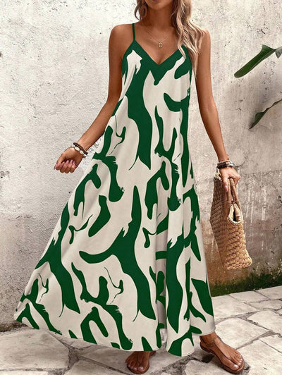 Elena | Sommerkleid mit dünnen Trägern, offenem Rücken und grafischem Druck