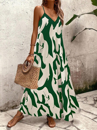 Elena | Sommerkleid mit dünnen Trägern, offenem Rücken und grafischem Druck