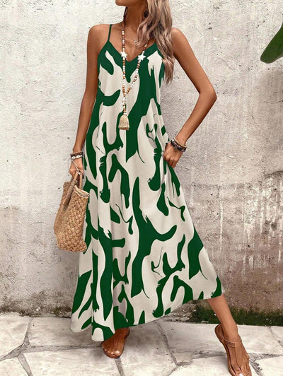 Elena | Sommerkleid mit dünnen Trägern, offenem Rücken und grafischem Druck