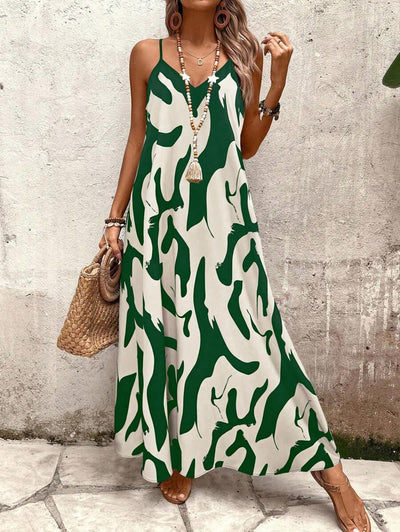 Elena | Sommerkleid mit dünnen Trägern, offenem Rücken und grafischem Druck