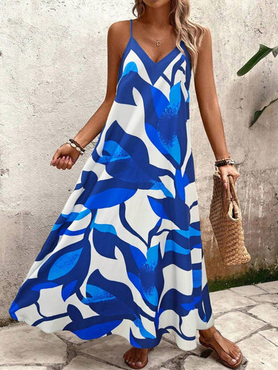 Elena | Sommerkleid mit dünnen Trägern, offenem Rücken und grafischem Druck