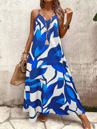 Elena | Sommerkleid mit dünnen Trägern, offenem Rücken und grafischem Druck