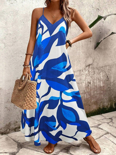 Elena | Sommerkleid mit dünnen Trägern, offenem Rücken und grafischem Druck