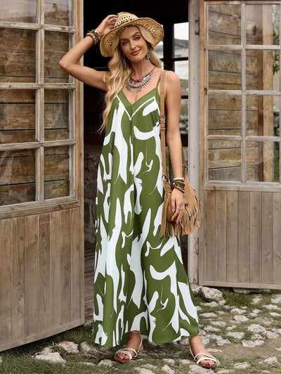 Elena | Sommerkleid mit dünnen Trägern, offenem Rücken und grafischem Druck
