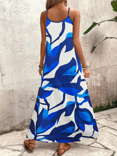 Elena | Sommerkleid mit dünnen Trägern, offenem Rücken und grafischem Druck