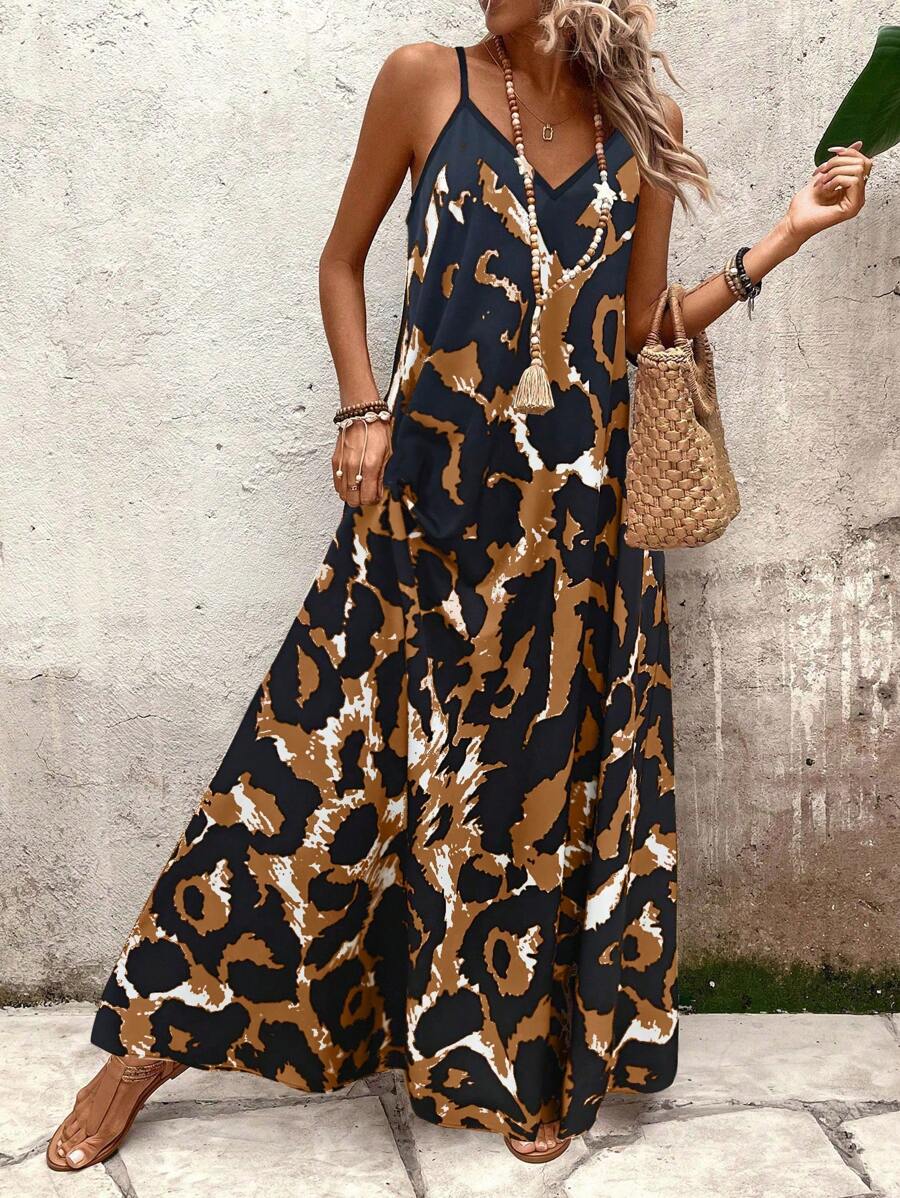 Elena | Sommerkleid mit dünnen Trägern, offenem Rücken und grafischem Druck