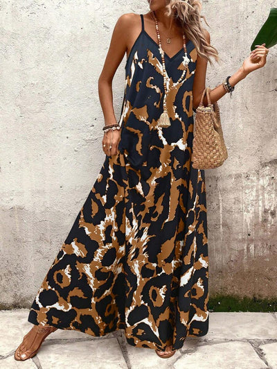 Elena | Sommerkleid mit dünnen Trägern, offenem Rücken und grafischem Druck