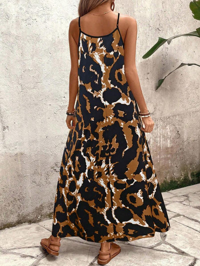 Elena | Sommerkleid mit dünnen Trägern, offenem Rücken und grafischem Druck