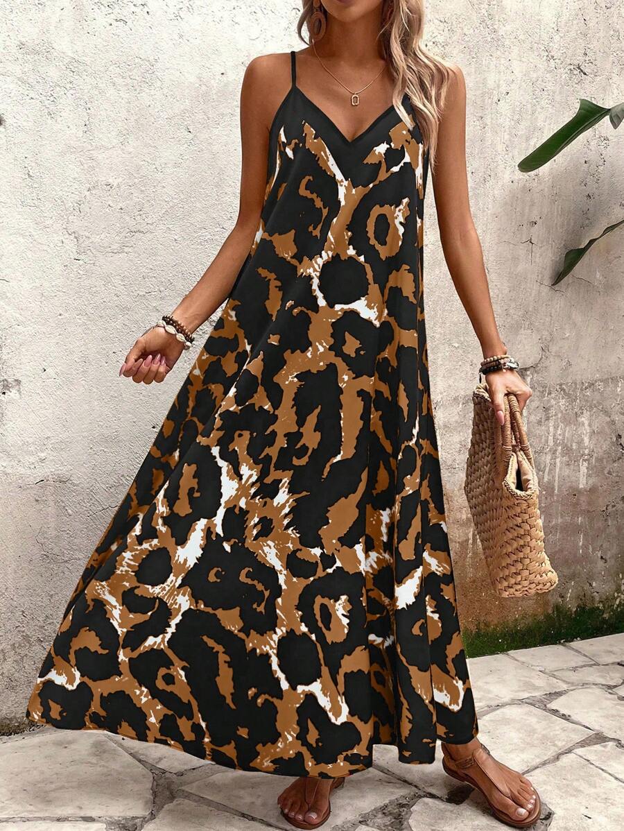 Elena | Sommerkleid mit dünnen Trägern, offenem Rücken und grafischem Druck