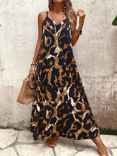 Elena | Sommerkleid mit dünnen Trägern, offenem Rücken und grafischem Druck