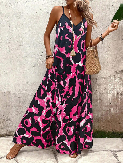 Elena | Sommerkleid mit dünnen Trägern, offenem Rücken und grafischem Druck