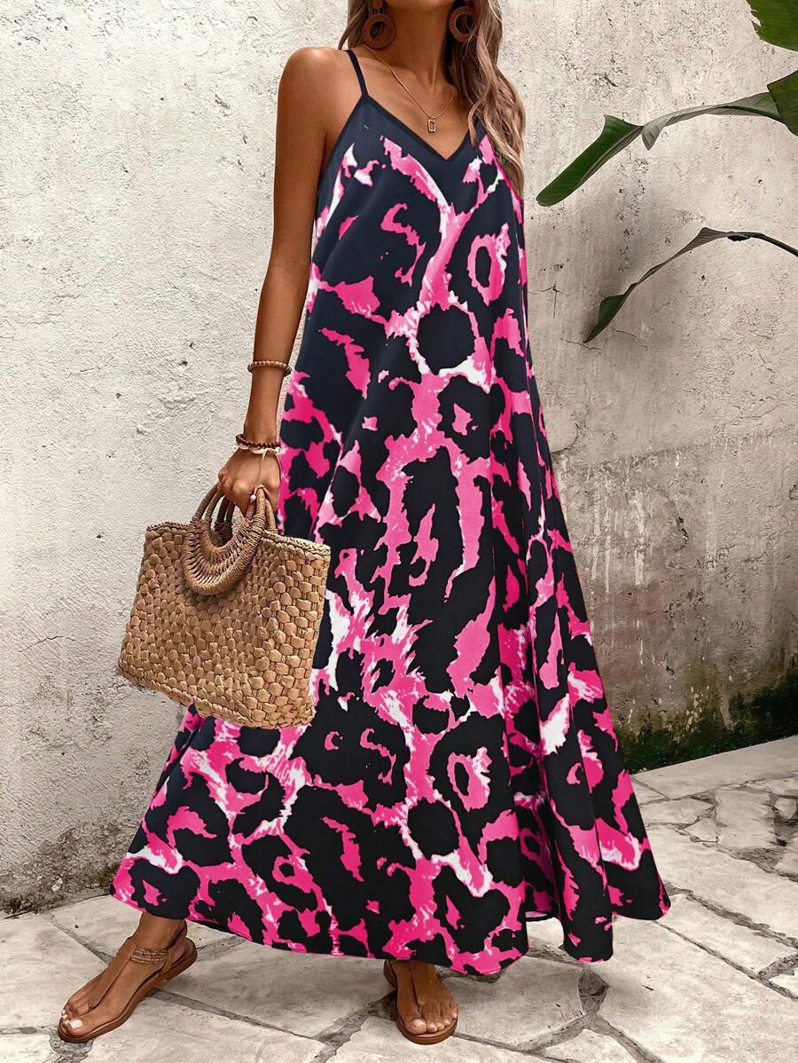 Elena | Sommerkleid mit dünnen Trägern, offenem Rücken und grafischem Druck