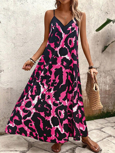 Elena | Sommerkleid mit dünnen Trägern, offenem Rücken und grafischem Druck