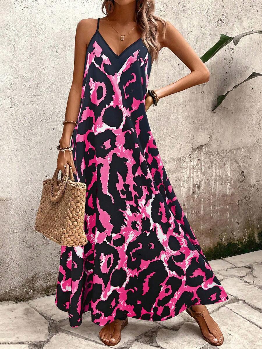 Elena | Sommerkleid mit dünnen Trägern, offenem Rücken und grafischem Druck