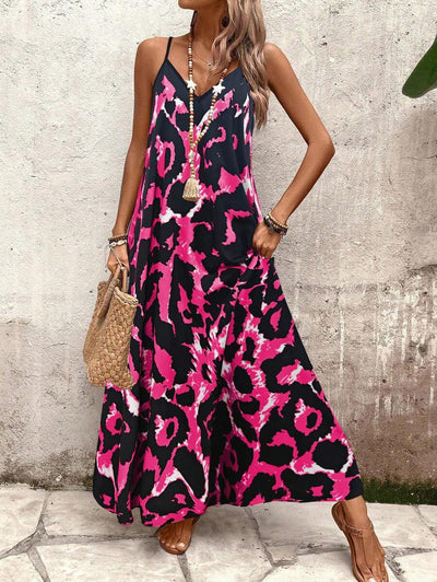 Elena | Sommerkleid mit dünnen Trägern, offenem Rücken und grafischem Druck