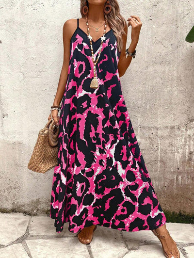 Elena | Sommerkleid mit dünnen Trägern, offenem Rücken und grafischem Druck