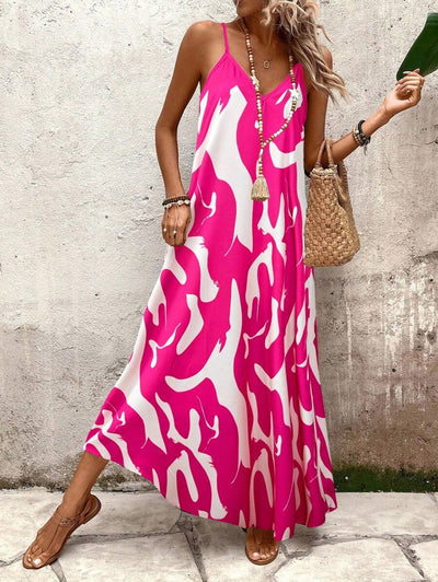 Elena | Sommerkleid mit dünnen Trägern, offenem Rücken und grafischem Druck