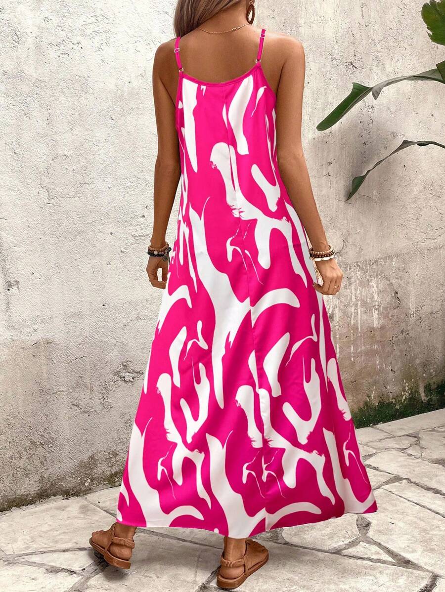 Elena | Sommerkleid mit dünnen Trägern, offenem Rücken und grafischem Druck