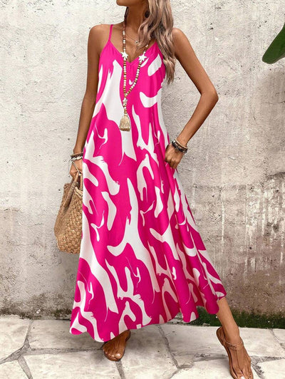 Elena | Sommerkleid mit dünnen Trägern, offenem Rücken und grafischem Druck
