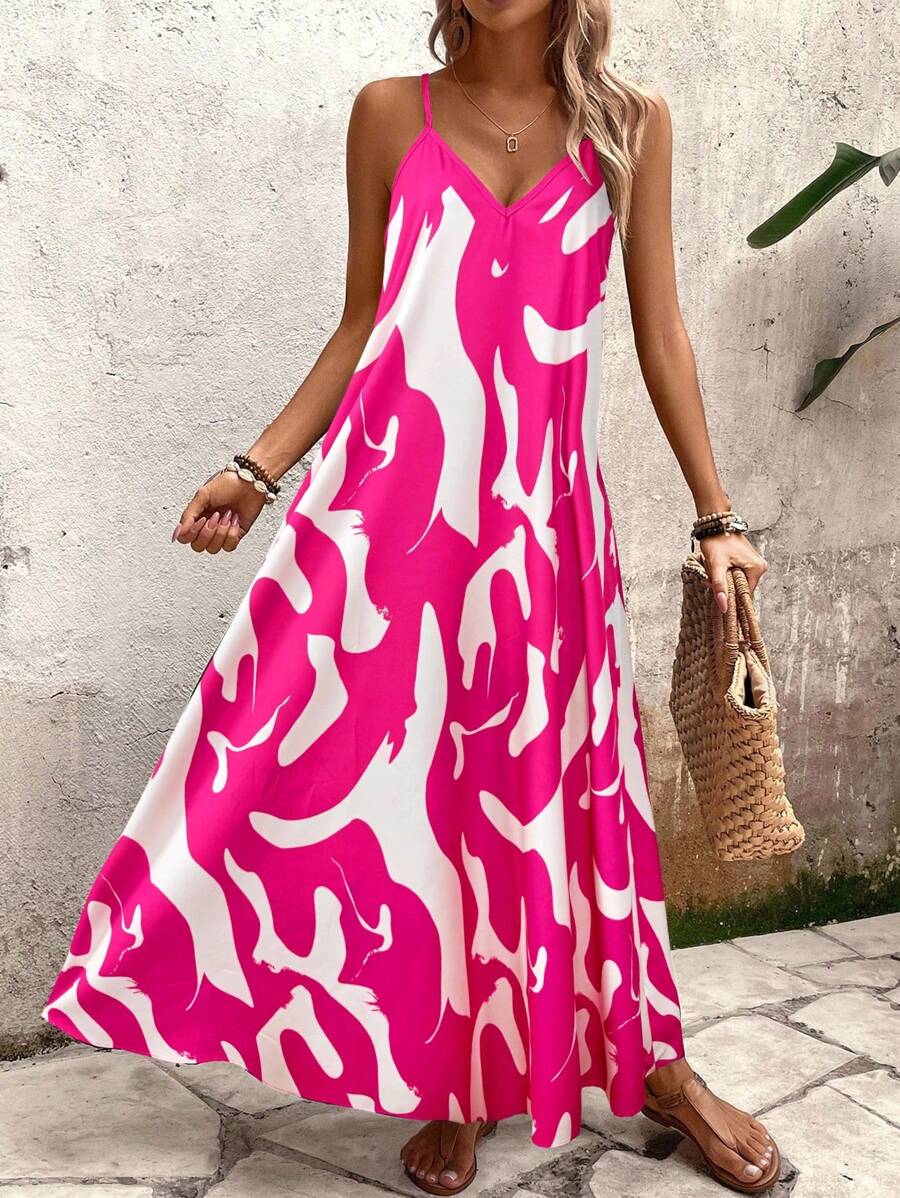 Elena | Sommerkleid mit dünnen Trägern, offenem Rücken und grafischem Druck