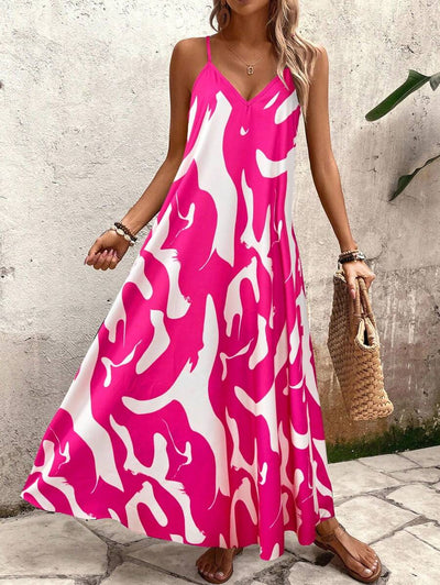 Elena | Sommerkleid mit dünnen Trägern, offenem Rücken und grafischem Druck