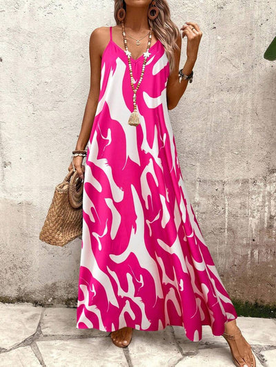 Elena | Sommerkleid mit dünnen Trägern, offenem Rücken und grafischem Druck