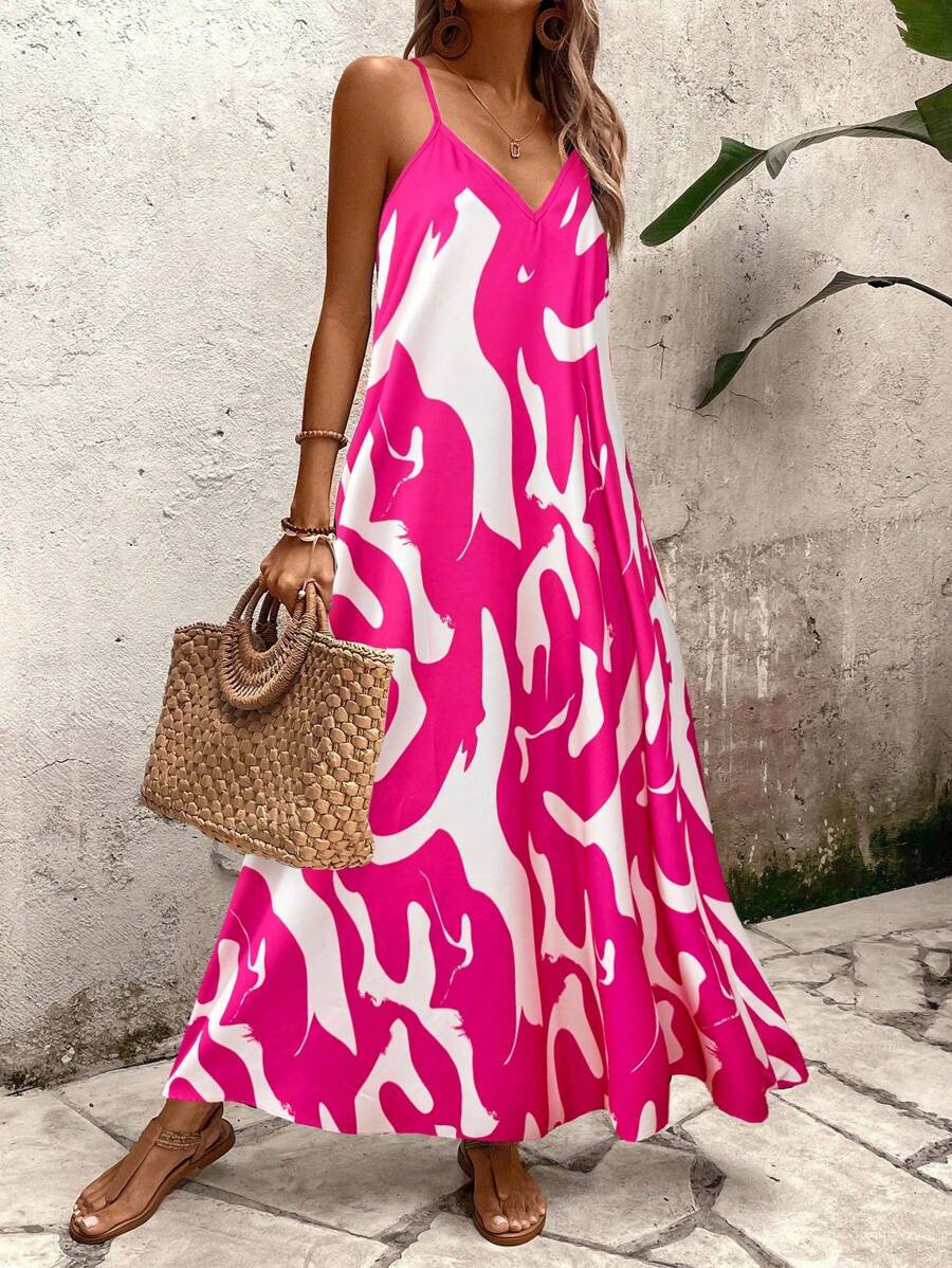 Elena | Sommerkleid mit dünnen Trägern, offenem Rücken und grafischem Druck
