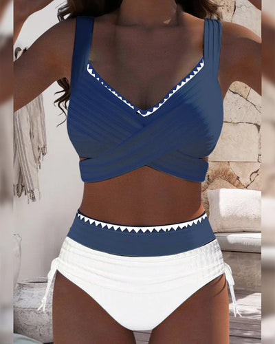Bikini Casual Kontrastfarbe Nähen Zweiteilig