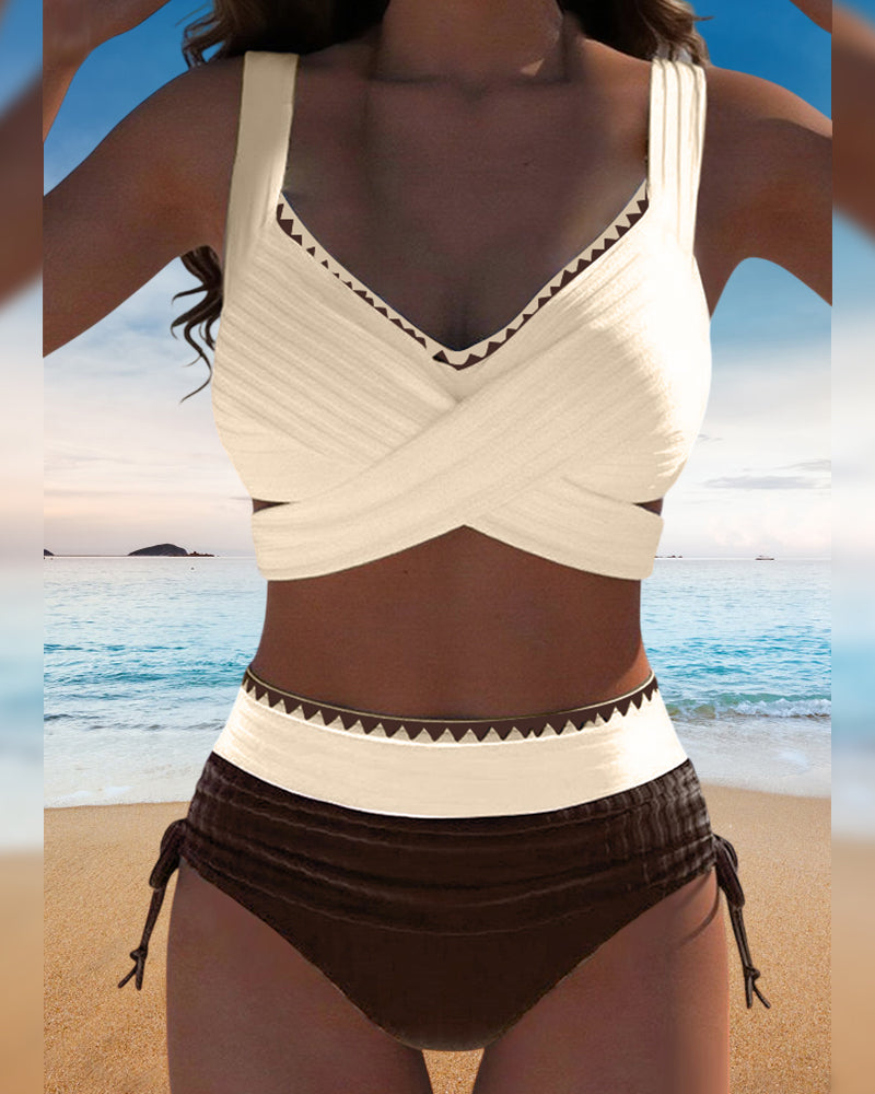 Bikini Casual Kontrastfarbe Nähen Zweiteilig